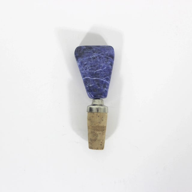 Vintage Sodalite semi precious stone and cork bottle stopper. No damage. 4.25” tall from bottom of cork Stone is 2 1/8”...