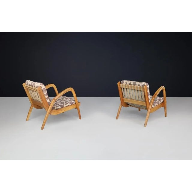 Curved Easy Chairs in Ash with Original Upholstery by Jan Vaněk, Cz, 1950s, Set of 2 For Sale - Image 6 of 11