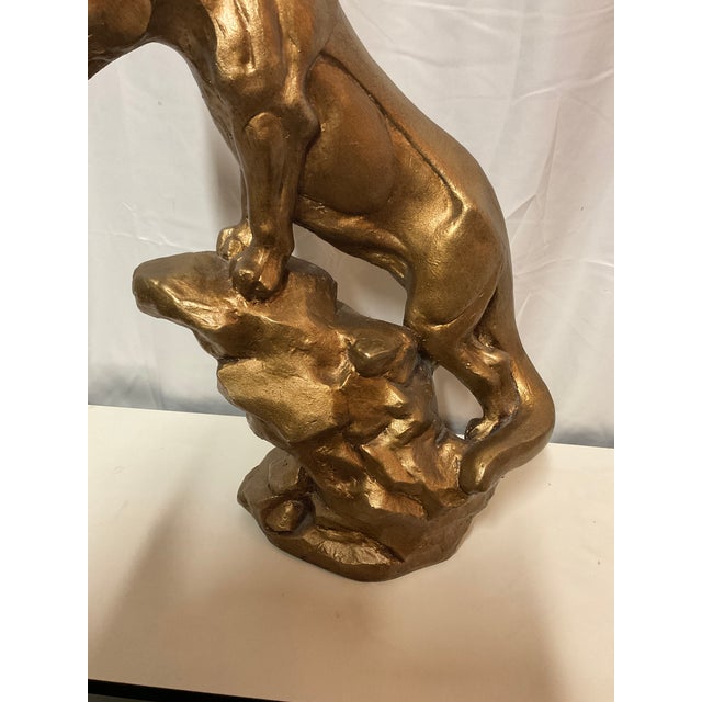 Mid 20th Century Mid 20th Century Art Deco Ceramic Sculptured Gold Painted Cougar MCM For Sale - Image 5 of 7