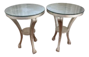 Mirror Top Silver Leaf Accent Tables - A Pair