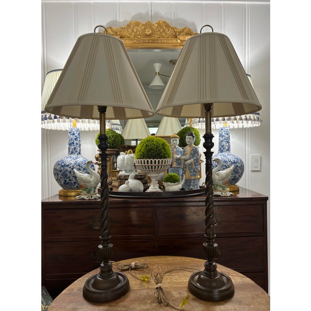 Mid Twentieth Century Extra Tall Barley Twist Buffet Lamps - a Pair For Sale - Image 11 of 11