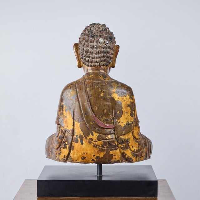 Gold Late 20th Century Painted and Parcel Gilt Seated Buddha with Presentation Stand For Sale - Image 8 of 8