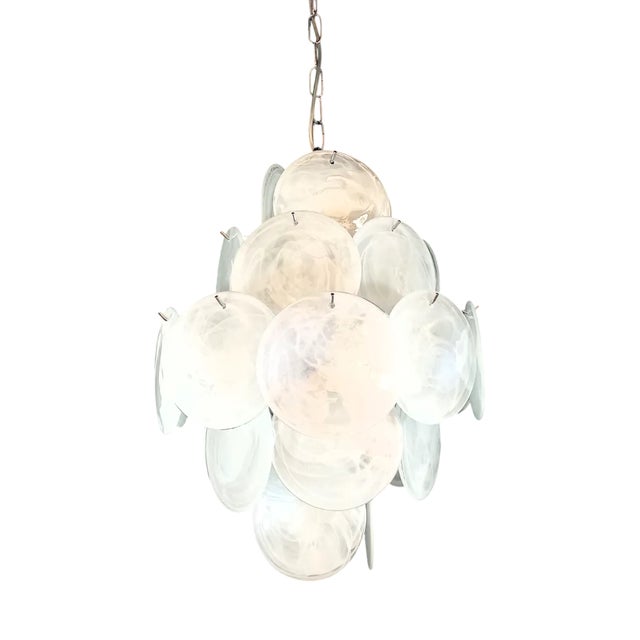 Vintage Murano Alabaster Disc Chandelier, 1968 For Sale