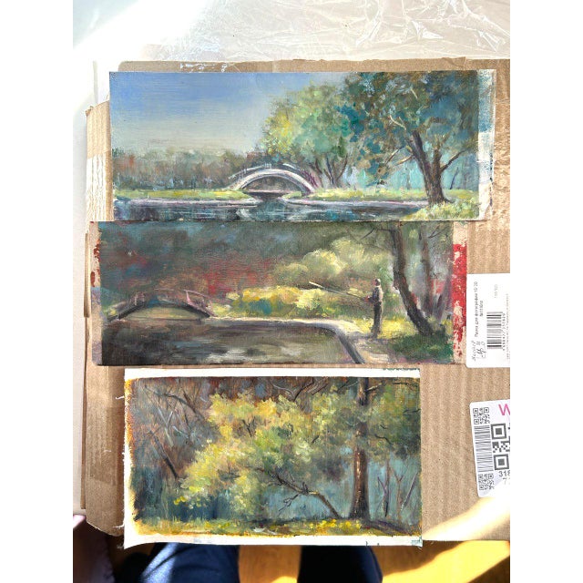 Textile Framed Landscape Original Painting Vintage Style by Valeriya Serova For Sale - Image 7 of 10