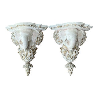 Vintage Elephant Motif Wall Brackets - A Pair For Sale