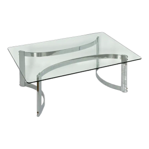 Large French Modern Rectangular Low or Coffee Table of Chrome and Glass