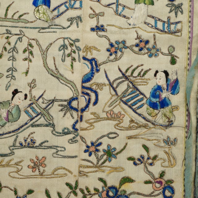 Chinese Embroidered Silk Sleeve Panels Beauties in Garden Late Qing For Sale - Image 4 of 9