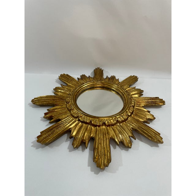 Mid-Century Modern 1960s Mid Century Italian Giltwood Sunburst Wall Mirror For Sale - Image 3 of 17