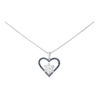 925 Sterling Silver 1/10ct TDW Blue Treated Diamond Heart Pendant Necklace For Sale