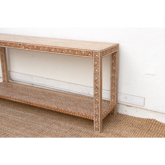 Extraordinary Leaf & Flower Inlay Console Table For Sale - Image 4 of 15