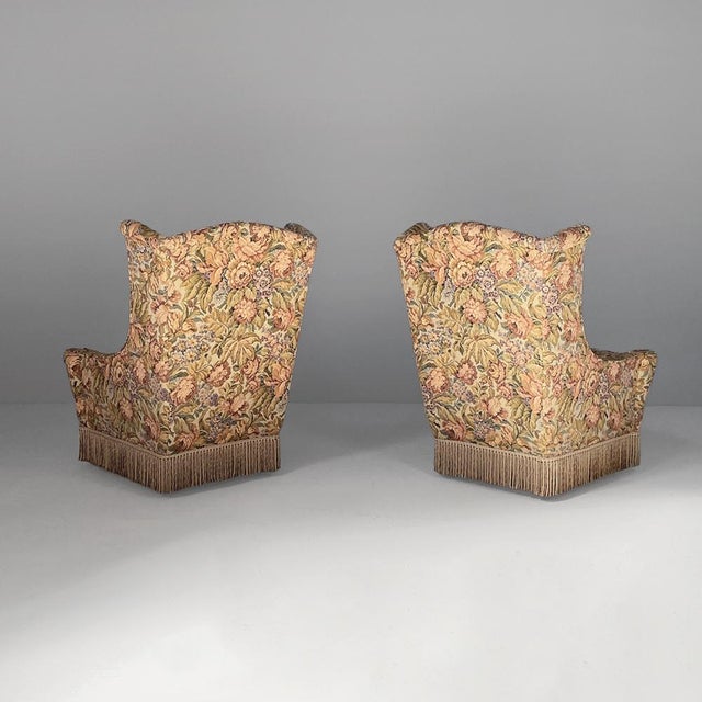1950s Mid-Century Modern Italian Armchairs in Wood and Fabric, 1950s, Set of 2 For Sale - Image 5 of 11
