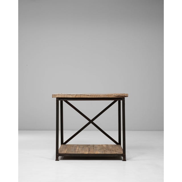 20th Century French Industrial Wooden Table On Metal Base For Sale - Image 16 of 18