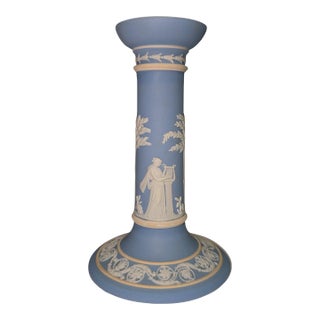 Antique Wedgwood Light Blue Dipped Jasperware Candlestick Circa 1895 For Sale