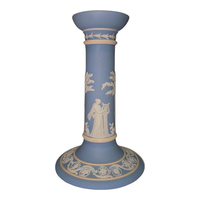 Antique Wedgwood Light Blue Dipped Jasperware Candlestick Circa 1895 For Sale