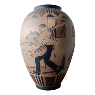 Vintage Ciboure Vase with Fisherman Motif, 1920s For Sale