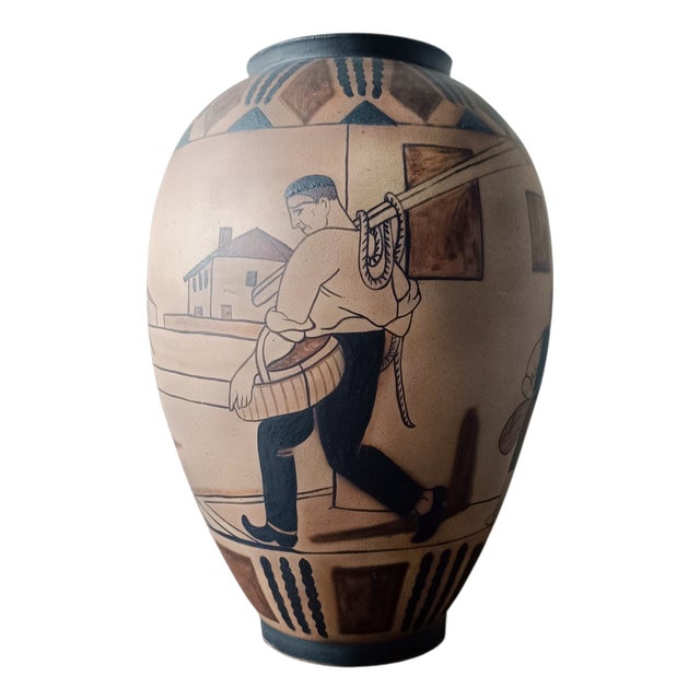 Vintage Ciboure Vase with Fisherman Motif, 1920s For Sale