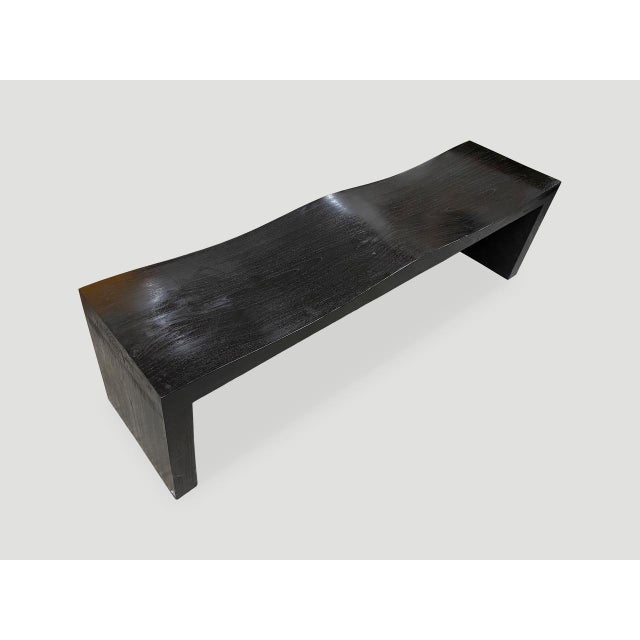 Andrianna Shamaris Charred Teak Wood Wave Bench For Sale In New York - Image 6 of 6