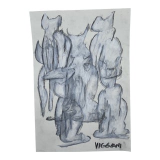 Late 20th Century Figurative Charcoal Drawing Signed Viggiani For Sale