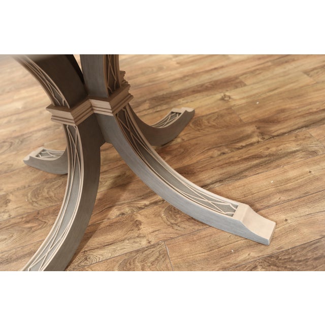 Wood 48" Round Blue and Light Gray Center Table With Fret Apron by Theodore Alexander Morning Center Table Ta55007 For Sale - Image 7 of 9