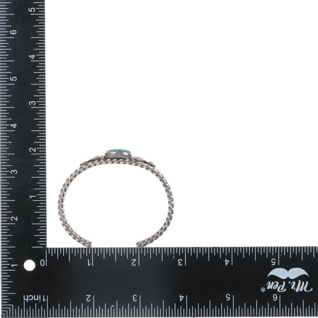 Silver 6.25" E Navajo sterling and turquoise twisted wire cuff braclet For Sale - Image 8 of 11