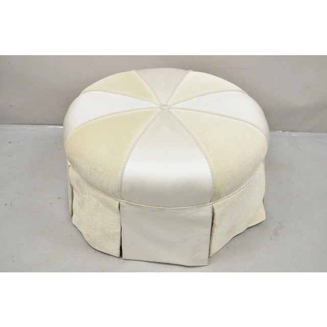 Decorator Modern Beige Upholstered Button Tufted Skirted 35" Round Ottoman For Sale - Image 12 of 12