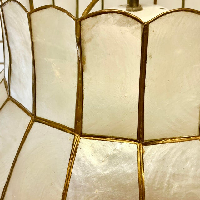 1970s Vintage Coastal Boho Chic Capiz Shell Shade Pendant Lighting For Sale - Image 10 of 10