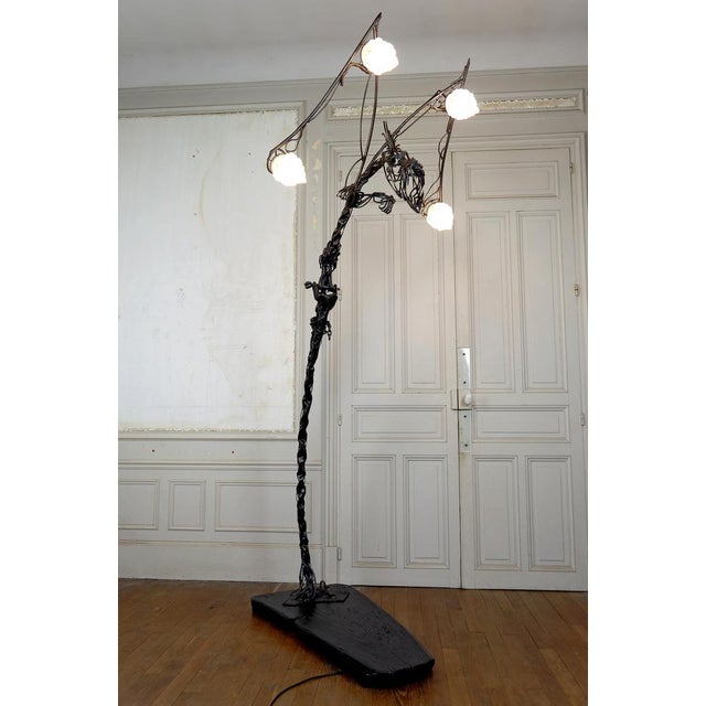Wood Vintage French Brutalist Sculptural Dragon Lamp in Wrought Iron, 1970s For Sale - Image 7 of 18