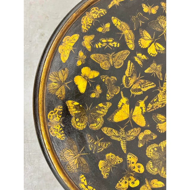 Antique Queen Anne Style 2 Piece Table and Chair Set Decoupaged With a Kaleidoscope of Fluttering Butterflies From England - Circa 1900 For Sale - Image 11 of 13