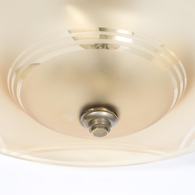 1930s Art Deco Signed Daum Frosted Rose-Hue Saucer-Form Pendant Chandelier For Sale - Image 9 of 18