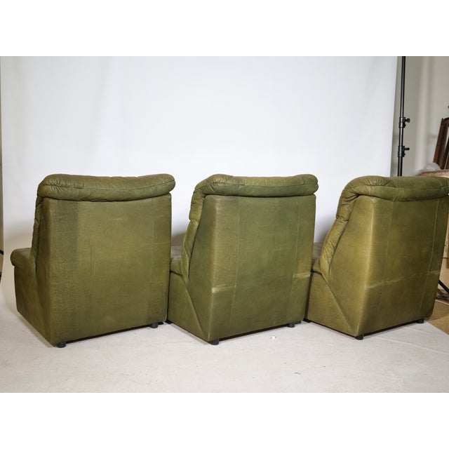 Olive Vintage Modular Leather Sofa, 1970s, Set of 5 For Sale - Image 8 of 18