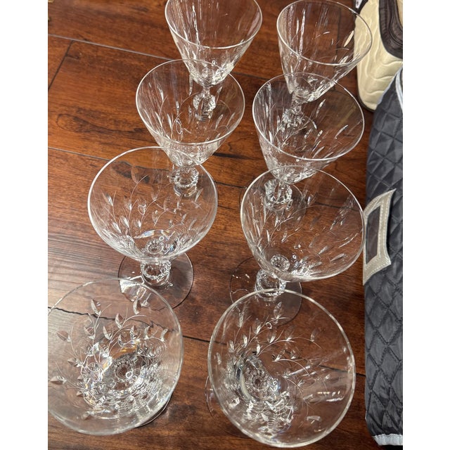 Mid 20th Century Mid 20th Century Duncan & Miller “Willow” Crystal Wine Glasses - Set of 8 For Sale - Image 5 of 8