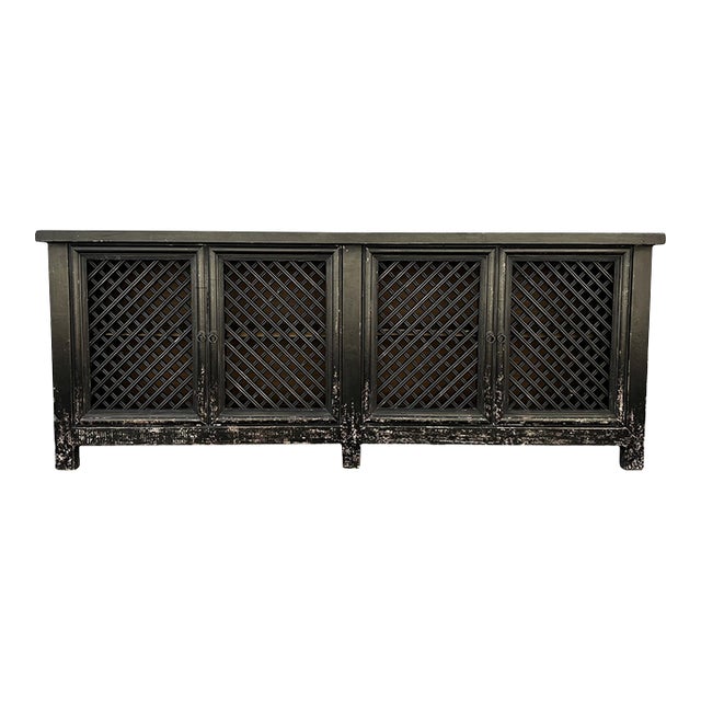 Black Large Lattice 4-Door Sideboard Credenza For Sale