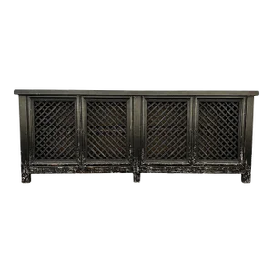 Vintage Black Large Lattice 4-Door Sideboard Credenza