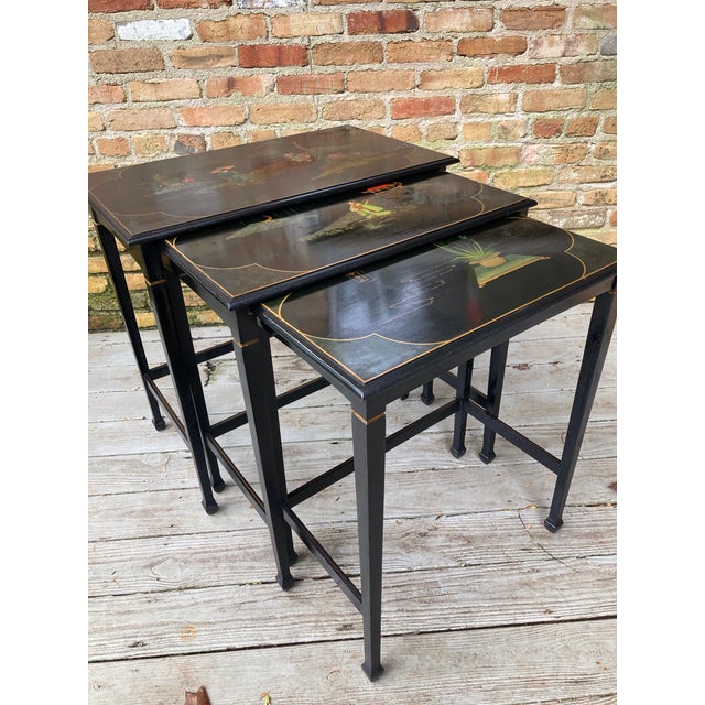 Chinoiserie Stately Vintage Nesting Tables - Set of 3 For Sale - Image 9 of 10