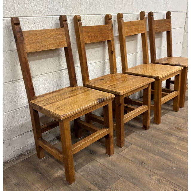 Early 20th Century Vintage Mexican Primitive Rustic Style Pine Dining Chairs - Set of 4 For Sale - Image 5 of 12