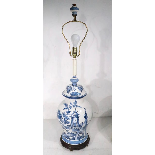 Mid 20th Century Chinese Style Blue and White Ginger Jar Form Ceramic Lamp by Frederick Cooper For Sale - Image 11 of 12