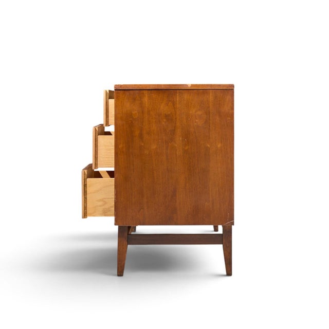 Mid 20th Century Broyhill Brasilia Mid Century Walnut and Brass Lowboy Dresser For Sale - Image 5 of 10