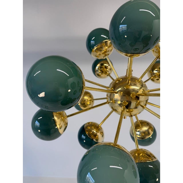 Brass and Murano Glass Sputnik Chandelier in Sage Green, 2000s For Sale - Image 9 of 12