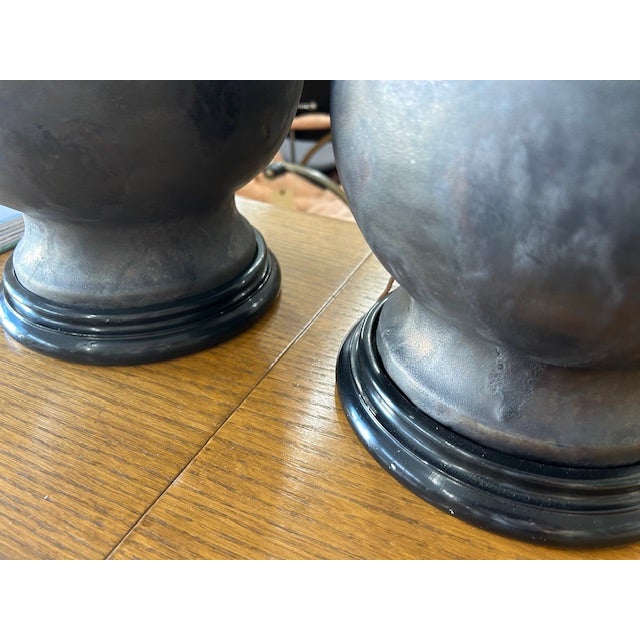Jean Roger Antiqued Platinum Glazed Porcelain Gourd Lamps, a Pair For Sale In West Palm - Image 6 of 11