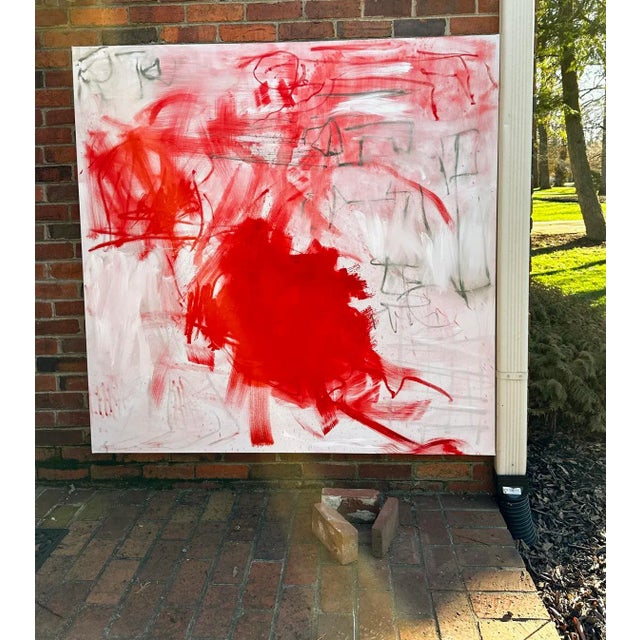 Textile "Seeing Red" by Trixie Pitts Large Abstract Expressionist Oil Painting For Sale - Image 7 of 12