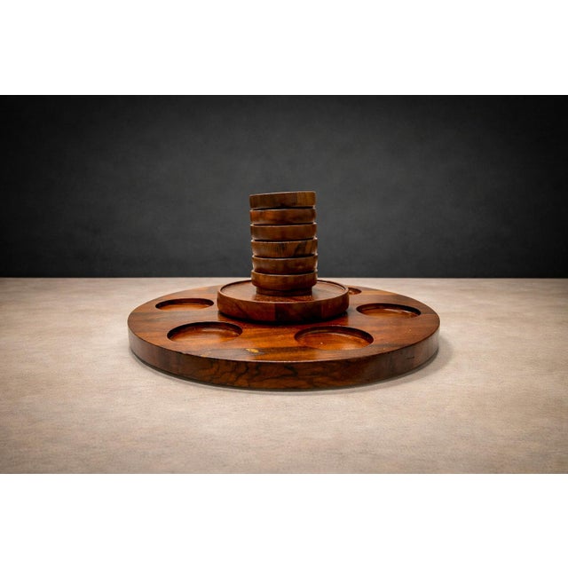 1970s Lazy Susan & Bowls in Rosewood, Tropic Art - 8pcs For Sale In New York - Image 6 of 13