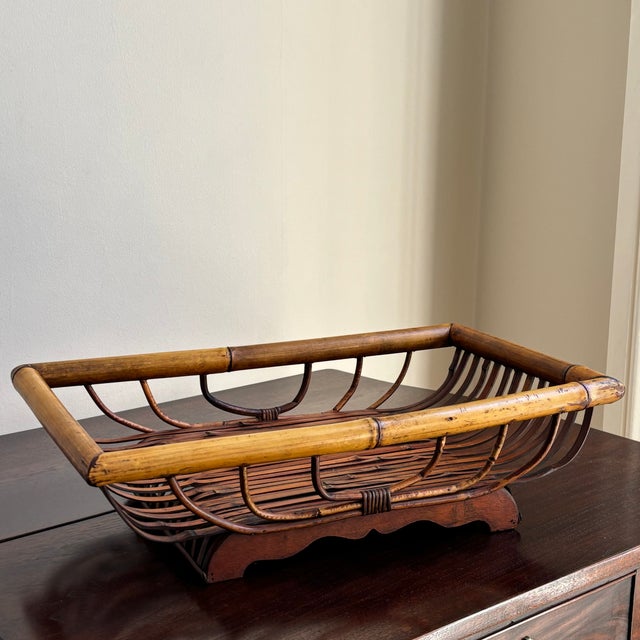 Wood Vintage Bamboo Decorative Tray For Sale - Image 7 of 11
