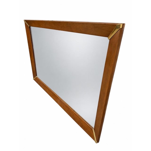 Mid-Century Modern Mid-Century Modern Large Walnut & Brass Wall Mirror For Sale - Image 3 of 5