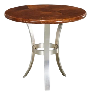 Mid Century Modern Round Goatskin and Aluminum Side Table