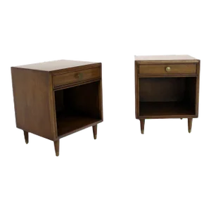 Johnson One Drawer Espresso Mid Century Modern Walnut Night Stand End Table - A Pair