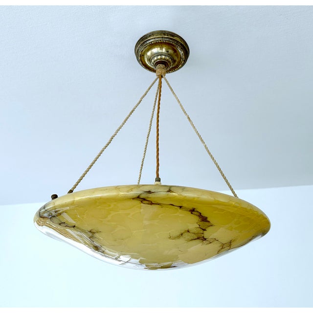 1930s Large Art Deco Pendant Light in Marble Glass, 1930s For Sale - Image 5 of 18