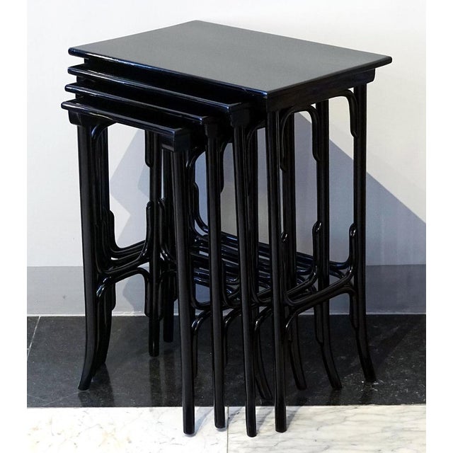 Vienna Art Nouveau Black Stained Nesting Tables from Thonet, 1900s, Set of 4 For Sale - Image 3 of 6