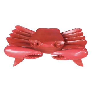 Red Painted Wooden Carved Vintage Crab Style Coffee Table Base For Sale