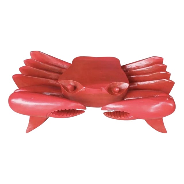 Red Painted Wooden Carved Vintage Crab Style Coffee Table Base For Sale