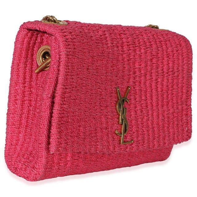 Boho Chic Pink Raffia Medium Kate Chain Bag For Sale - Image 3 of 9